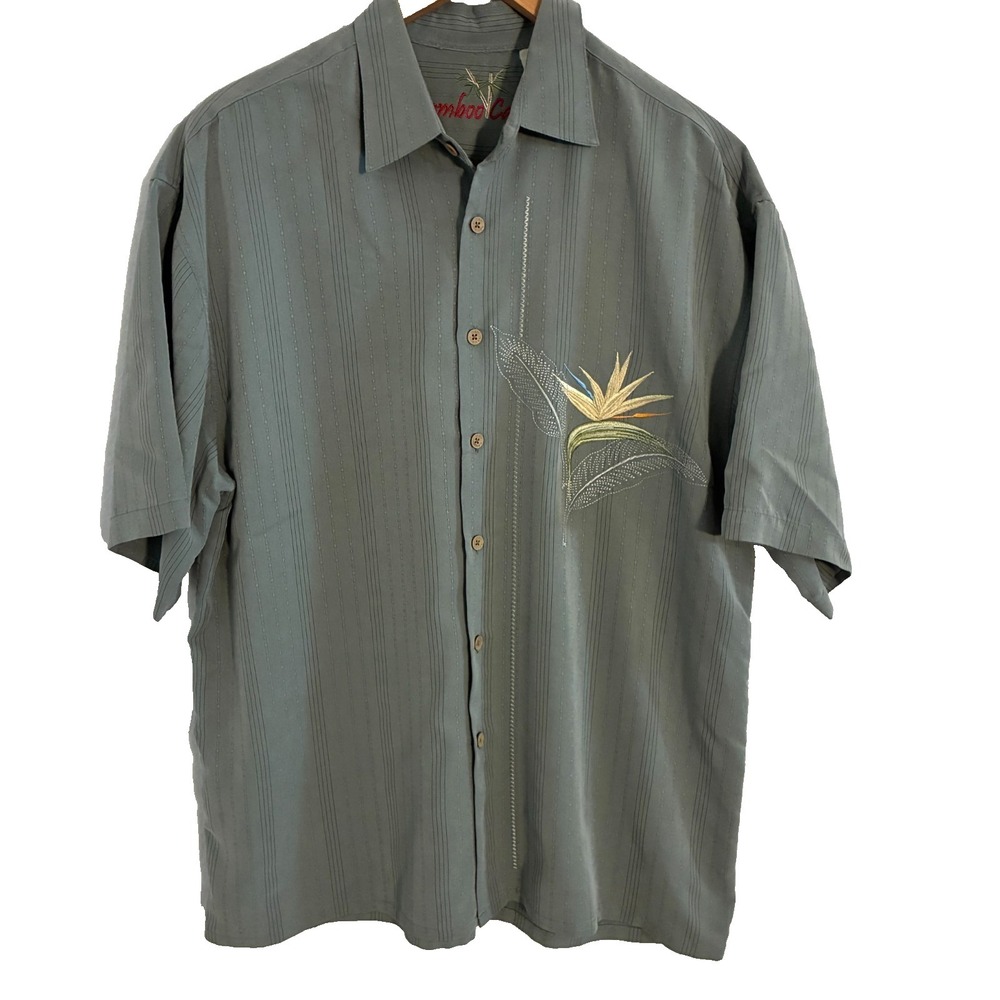 Vtg Bamboo Cay Hawaiian Shirt Mens L Dobby Striped Tropical Resort Travel Camp